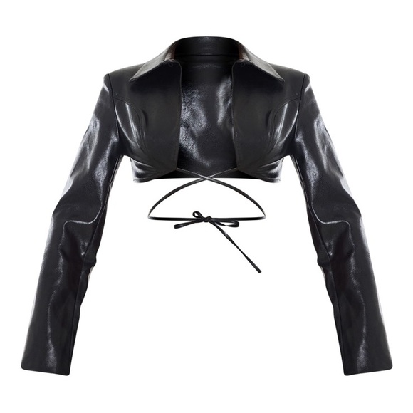 REVOLVE H:OURS Alvina Black Faux Leather Cropped Blazer Cropped Jacket - Picture 2 of 12